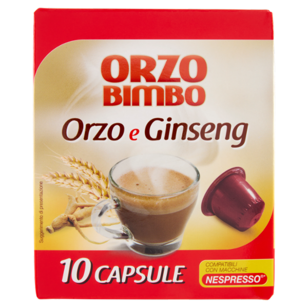 Orzo Bimbo Orzo e Ginseng, senza Caffeina, 10 Capsule Compatibili con Macchine Nespresso* - 10x5,4g