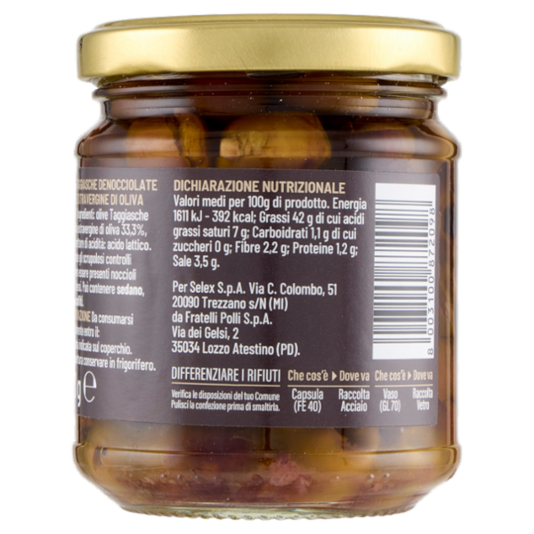 Selex Saper di Sapori Olive Taggiasche Denocciolate in Olio Extravergine d'Oliva 180 g