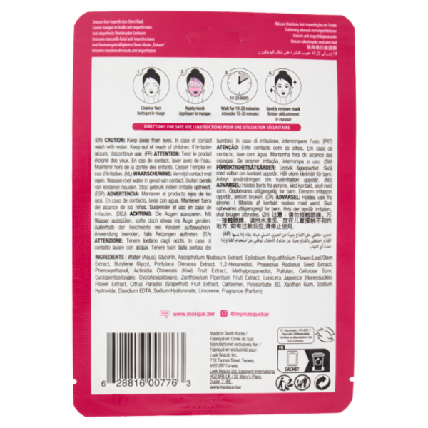 masqueBar Pretty Animalz Unicorn anti-imperfection sheet mask 1 Mask 21 ml