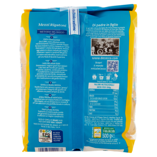 De Cecco Mezzi Rigatoni n°26 500 g
