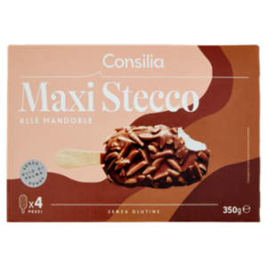 Consilia 4 Maxistecchi Di Gelato Vaniglia Ricoperti Cioccolato Al Latte e Mandorle 350 g