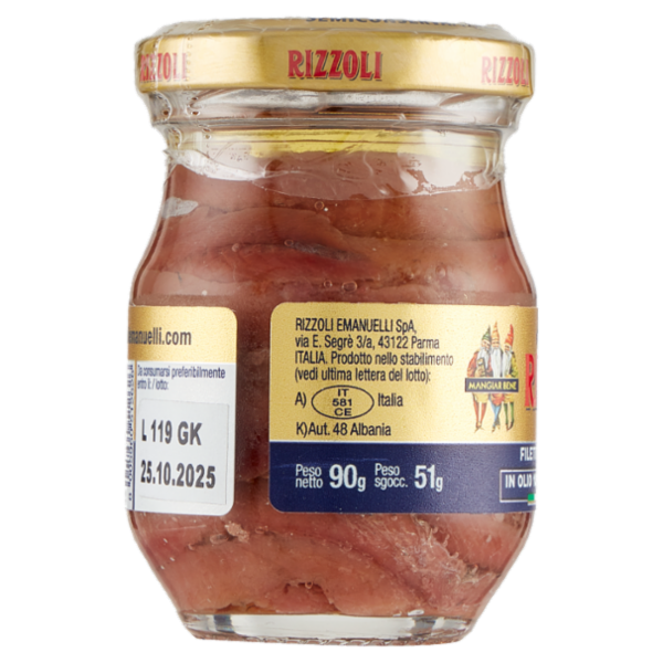 Rizzoli Filetti di Alici in Olio 100% Italiano 90 g