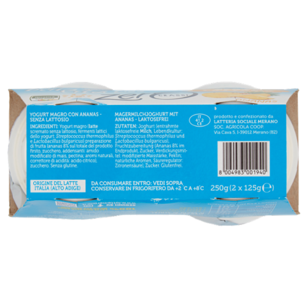 bella vita free Yogurt Magro Senza Lattosio Zero Grassi Ananas 2 x 125 g