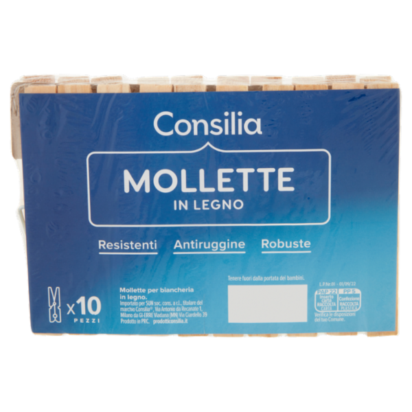 Consilia Mollette Biancheria Legno Grandi 10 pezzi