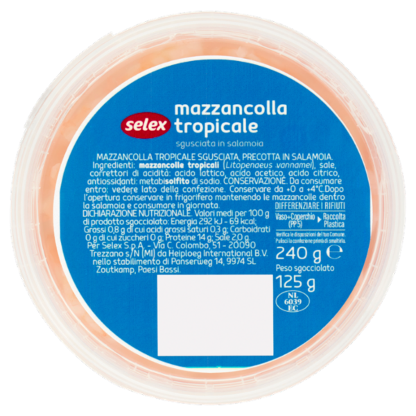 Selex Mazzancolle Tropicali Sgusciate in Salamoia 125 g