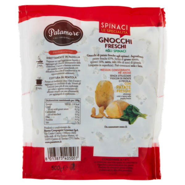 Patamore Le Specialità Gnocchi Freschi agli Spinaci 500 g