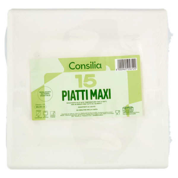 Consilia Piatti Quadrati in Fibra Vegetale Bianchi Maxi 26x26 cm 15 pezzi