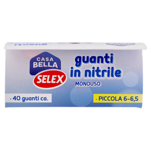 Selex Casa Bella Guanti Monouso in Nitrile Misura Piccola (6-6,5) Dispenser 40 pezzi