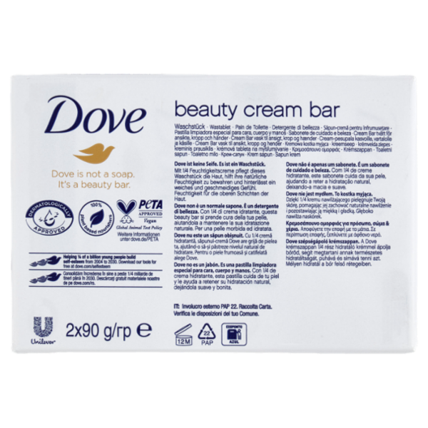 Dove beauty cream bar deep moisture for soft skin Bars 2 x 90 g