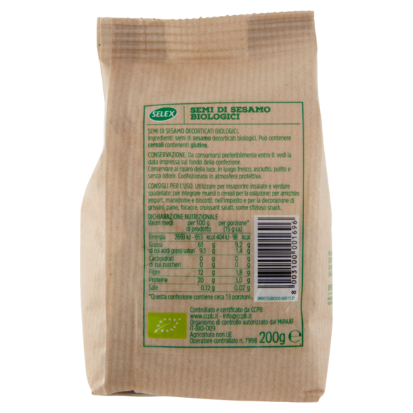 Selex Semi di Sesamo Decorticati Biologici 200 g