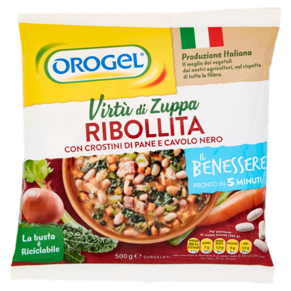 Orogel Il Benessere Virtù di Zuppa Ribollita con Crostini di Pane e Cavolo Nero Surgelati 500 g