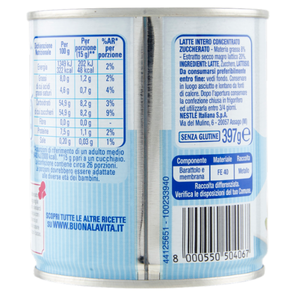 NESTLÉ IL LATTE CONDENSATO Latte concentrato zuccherato latta 397g