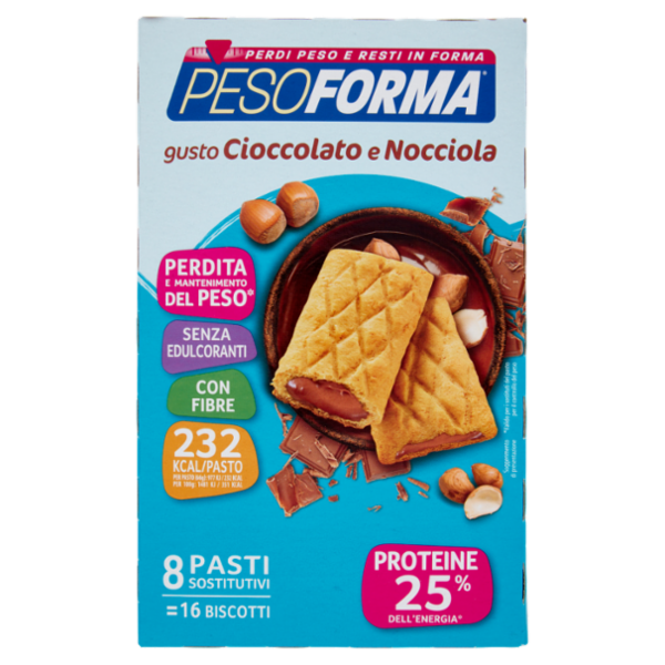 Pesoforma Biscotti gusto Cioccolato e Nocciola, sostitutivo del pasto, 16 biscotti da 33 g