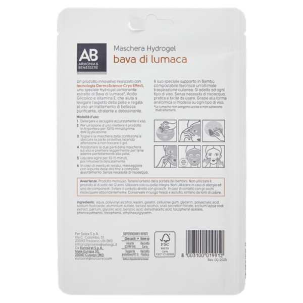 Armonia & Benessere Maschera Viso Hydrogel con Bava di Lumaca