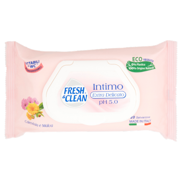 Fresh & Clean Intimo Extra Delicato pH 5.0 Salviettine Calendula e Malva 20 pz