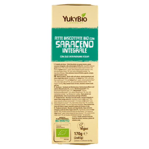 YukyBio A Pasta Madre Fette Biscottate Bio con Saraceno Integrale 2 x 85 g