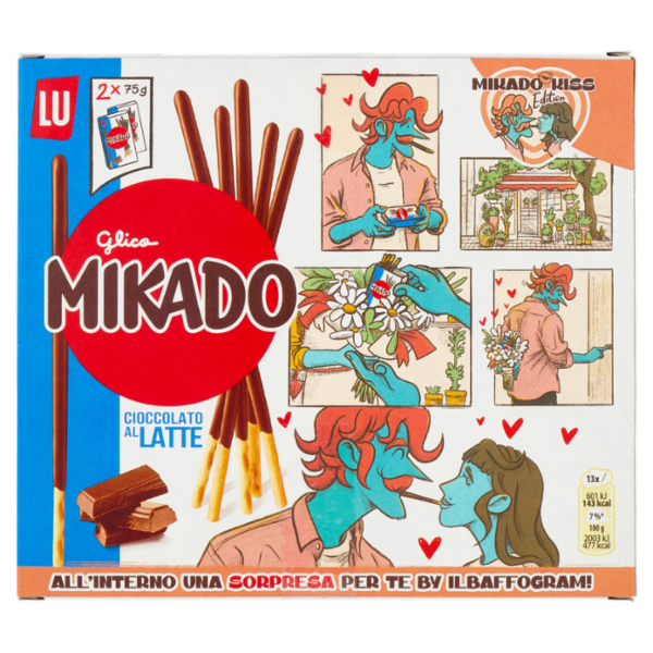 Mikado Kiss Limited Edition Bastoncini sottili e croccanti, ricoperti di cioccolato al latte 2x75 g