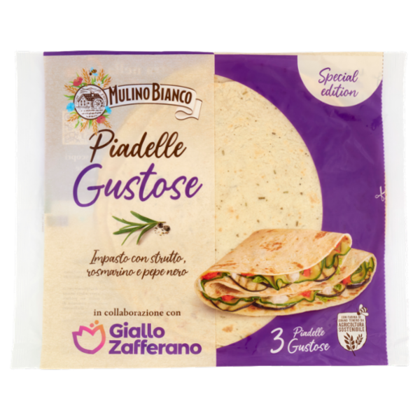 Mulino Bianco Piadelle Gustose Impasto con Strutto, Rosmarino e Pepe Nero 3pz 330 g