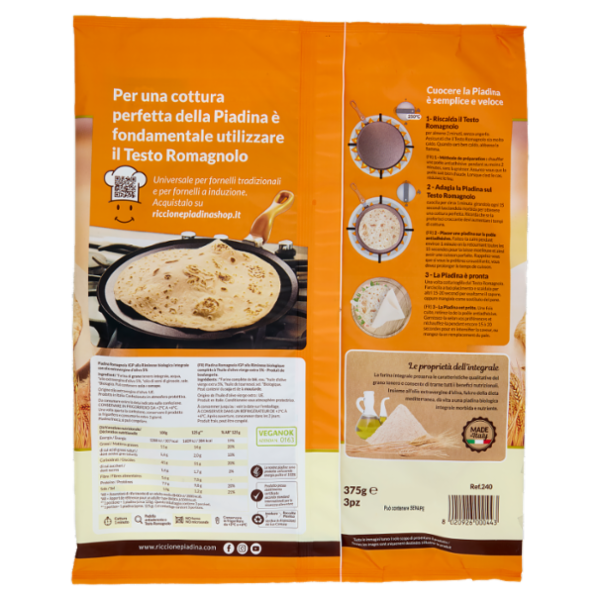 Riccionepiadina bio Piadina Romagnola IGP alla Riminese Integrale 3 pz 375 g