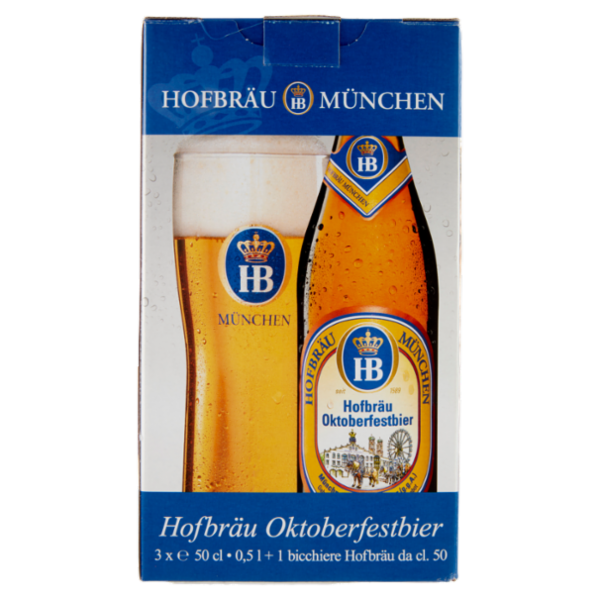 Hofbräu München Hofbräu Oktoberfestbier 3 x 0,5 l + 1 bicchiere Hofbräu da cl. 50