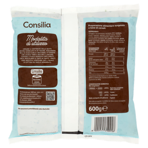 Consilia Zuppa Delicata con Orzo, Farro e Avena Surgelata 600 g
