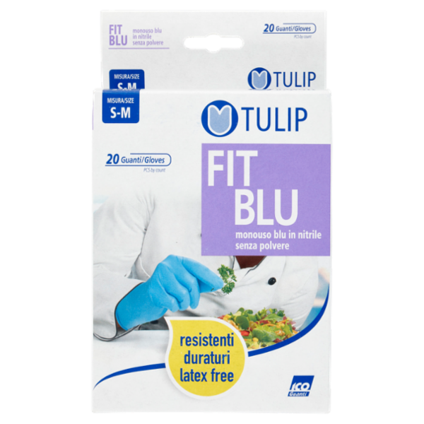 Tulip Fit Blu Guanti monouso blu in nitrile senza polvere Misura S-M 20 pz