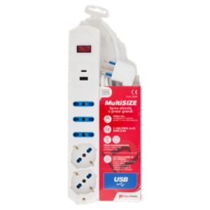 Poly Pool MultiSize Spina 10A, 2 USB (Tipo A+C), Prese Pluristandard Italiano 10A-16A e Tedesco 16A