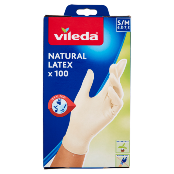 Vileda Natural Latex Guanti S/M 6,5-7,5 100 pz