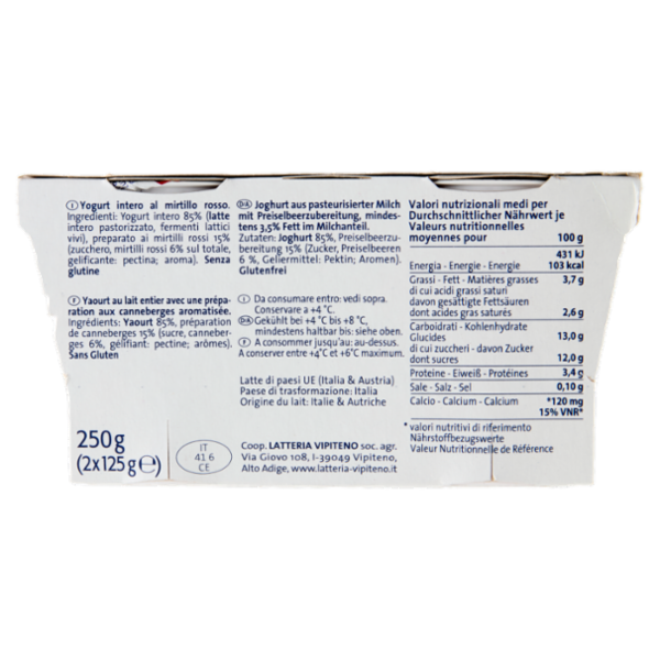 Sterzing Vipiteno Yogurt intero Mirtillo Rosso 2 x 125 g