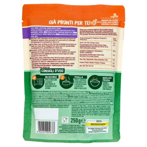 Nuova Terra Già Pronti per Te! Orzo, Farro, Lenticchie, Fagioli Rossi, Avena 250 g
