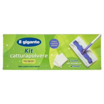 IL GIGANTE Kit Catturapolvere Pavimenti 1 Scopa Pre-Assemblata + 2 Panni