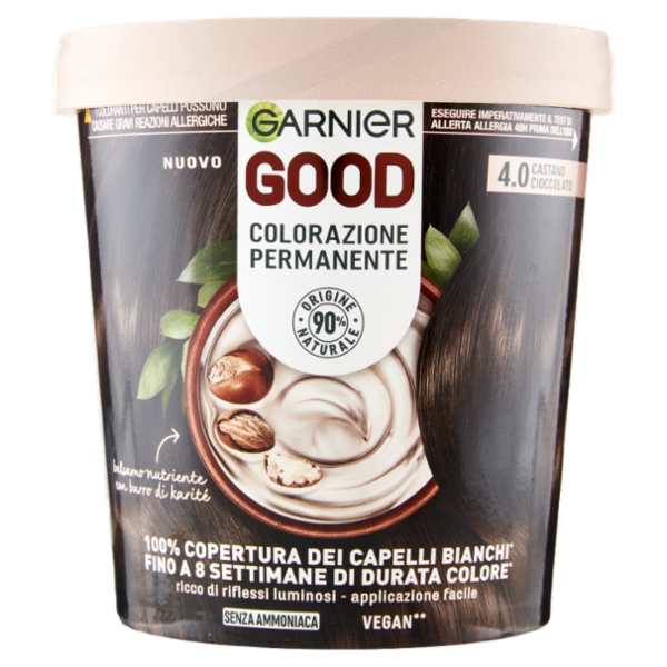 Garnier GOOD 4.0 Castano Cioccolato, colorazione permanente senza ammoniaca, 90% origine naturale