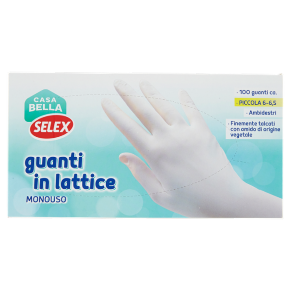 Selex Casa Bella Guanti Monouso in Lattice Naturale Misura Piccola (6-6,5) Dispenser 100 pezzi