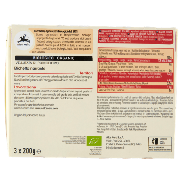 alce nero Passata Vellutata di Pomodoro 3 x 200 g