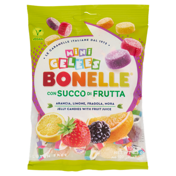 Bonelle Mini Gelées con Succo di Frutta Arancia, Limone, Fragola, Mora 120 g