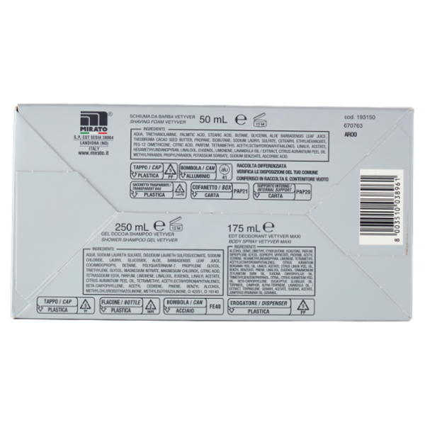 Malizia Uomo Vetyver Schiuma da Barba 50 mL + Gel Doccia Shampoo 250 mL + Edt Deodorant Maxi 175 mL