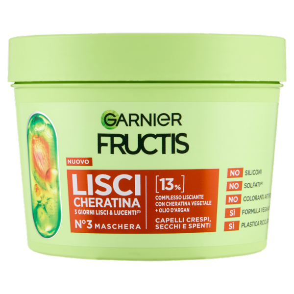Fructis Lisci Cheratina N°3 Maschera, per Capelli Crespi, Secchi e Spenti, 370 ml