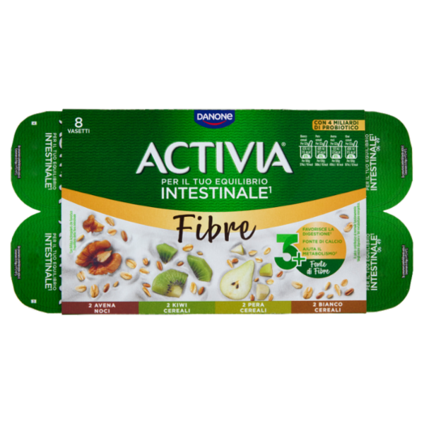ACTIVIA Fibre e Frutta,Yogurt con Probiotico Bifidus,mix Cereali Bianco/Pera/Avena Noci/Kiwi,8x125g