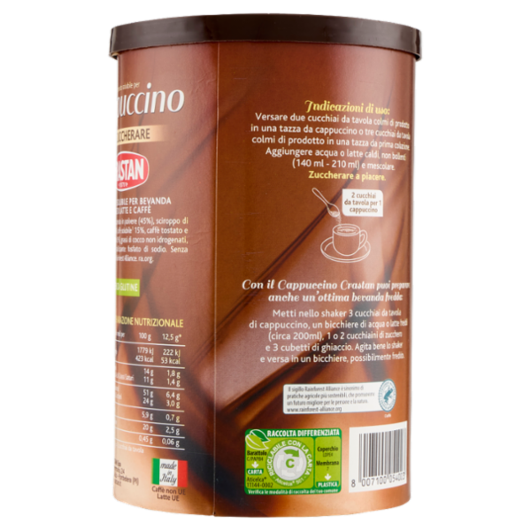 Crastan preparato solubile per Cappuccino da Zuccherare 250 g