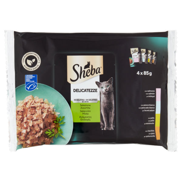 Sheba Delicatezze in gelatina cibo umido gatto Selezione Assortita 4x85g