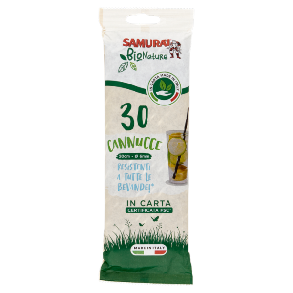 Samurài BioNature Cannucce 20cm - Ø 6mm in Carta 30 pz