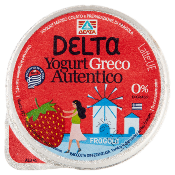 Delta Yogurt Greco Autentico 0% di Grassi Fragola 150 g