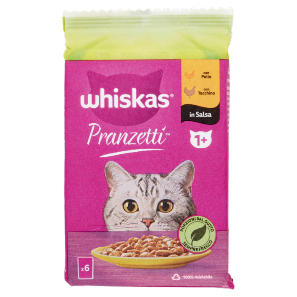 Whiskas Pranzetti Cibo Umido Gatto con Pollo e Tacchino in Salsa 6 x 50 g