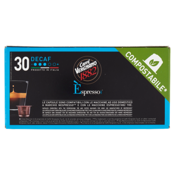 Caffè Vergnano 1882 Èspresso1882 Decaf Compostabile** Capsule Compatibili Nespresso* 30 x 5 g