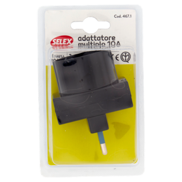 Selex Adattatore Pluristandard Spina 10A + 2 Prese 10A(Ita) + 1 Presa 10-16A(Ted) Nero