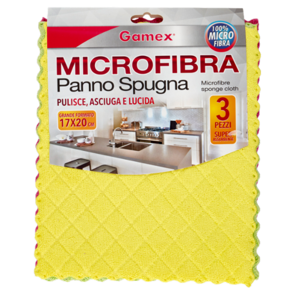 Gamex Microfibra Panno Spugna Grande Formato 17X20 CM 3 pz
