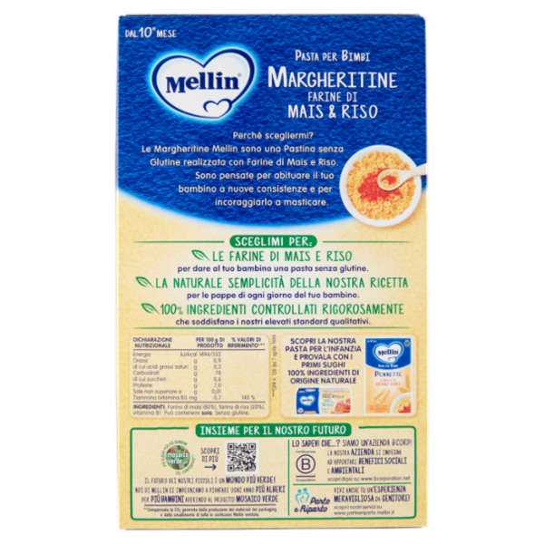 Mellin Pasta per Bimbi Margheritine Farine di Mais & Riso 280 g
