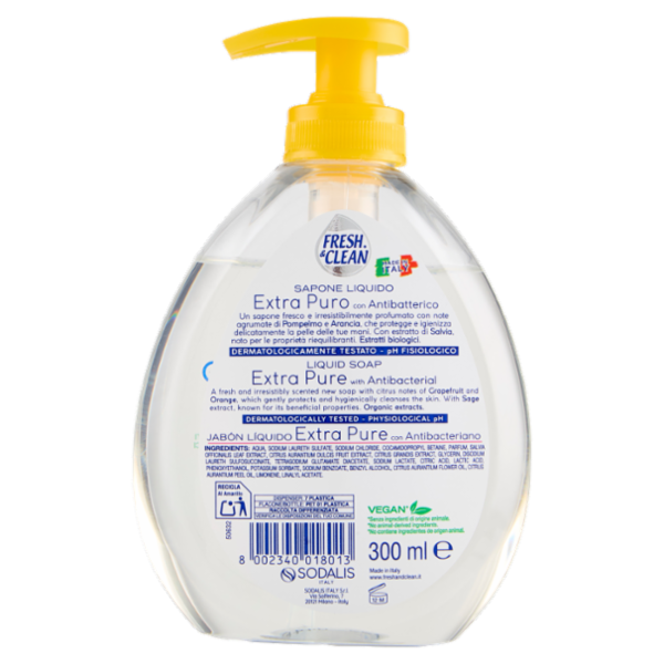 Fresh & Clean Sapone Liquido Extra Puro con Antibatterico Agrumi e Salvia 300 ml