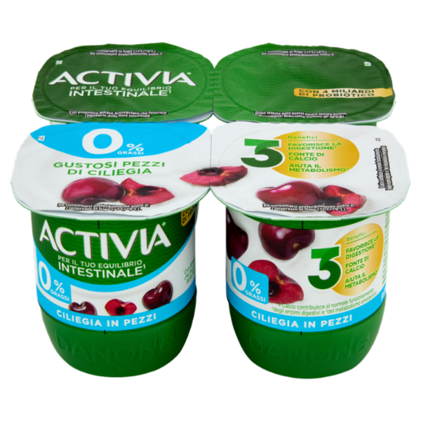 ACTIVIA Yogurt con Probiotico Bifidus, 0% Grassi, gusto Ciliegia, 4x125g