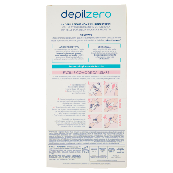 depilzero Strisce Depilatorie Gambe e Braccia 20 Strisce + 4 salviettine